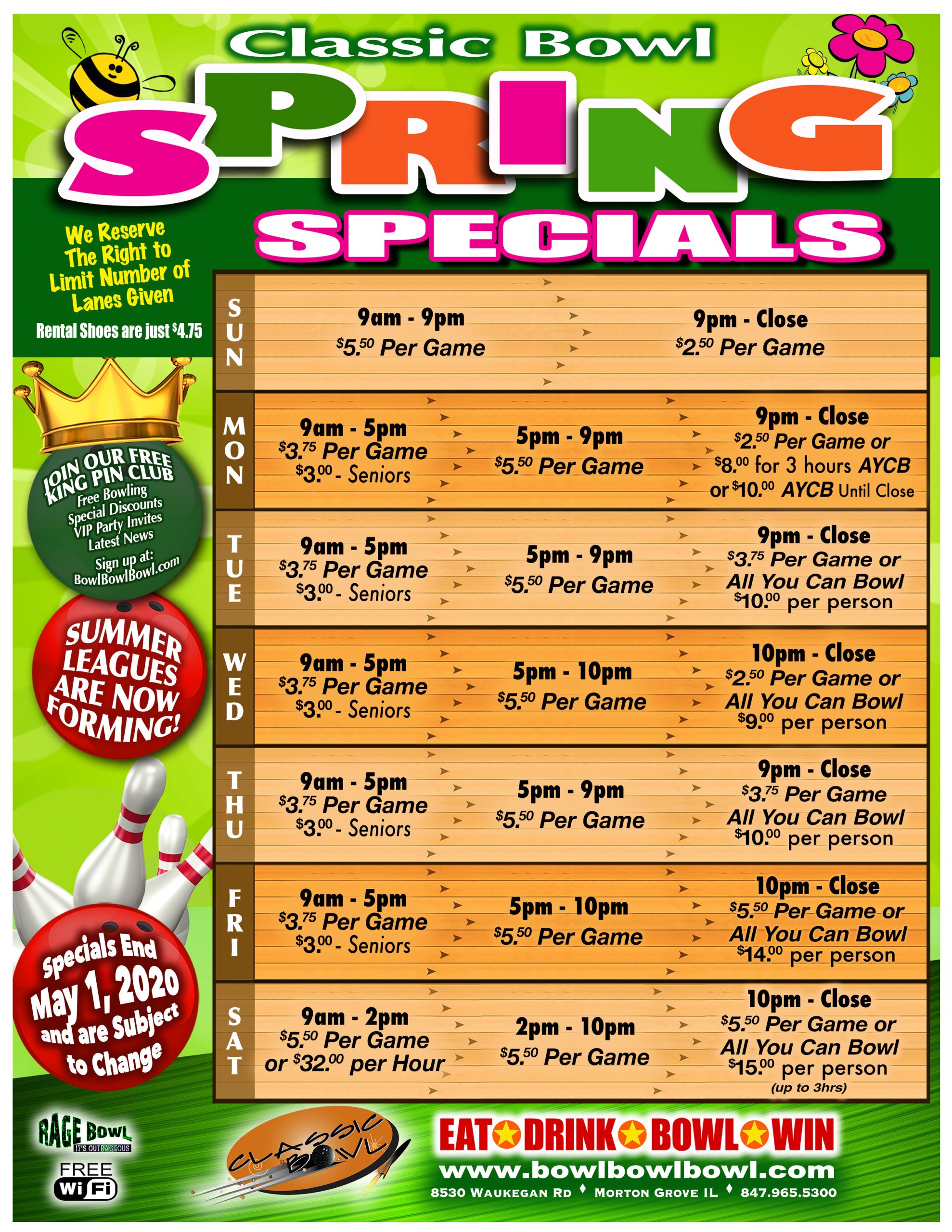 Daily Bowling & Drink Specials Classic Bowl Morton Grove, IL