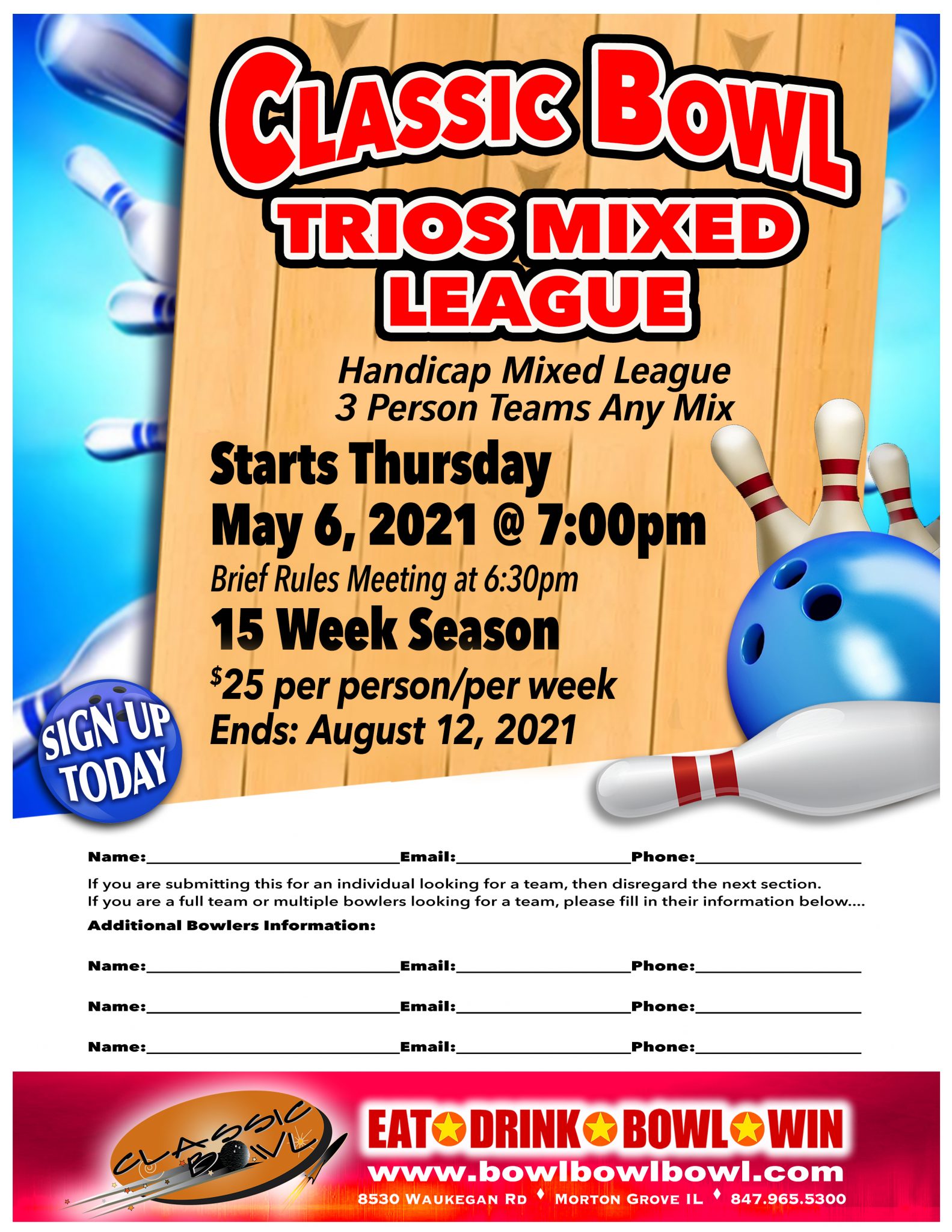 Adult Bowling Leagues Chicago, Illinois Classic Bowl